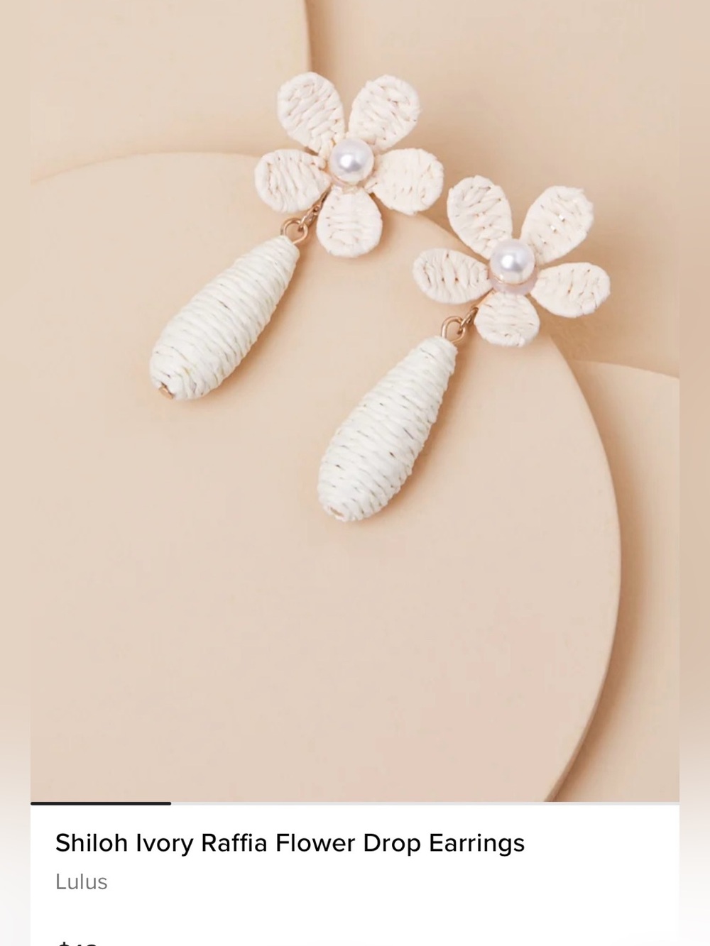 #3058**Lulu's Ivory Raffia Flower Drop Earrings with Pearl Center